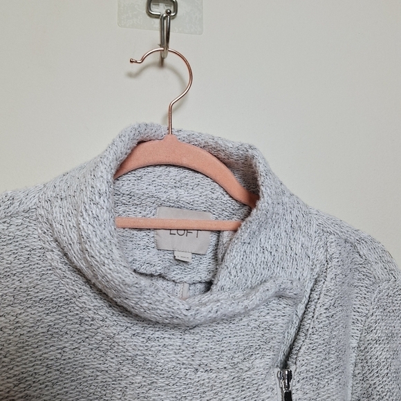 Loft Gray Marled Asymmetrical Full Zip Moto Sweater Jacket Size Small - Picture 7 of 12